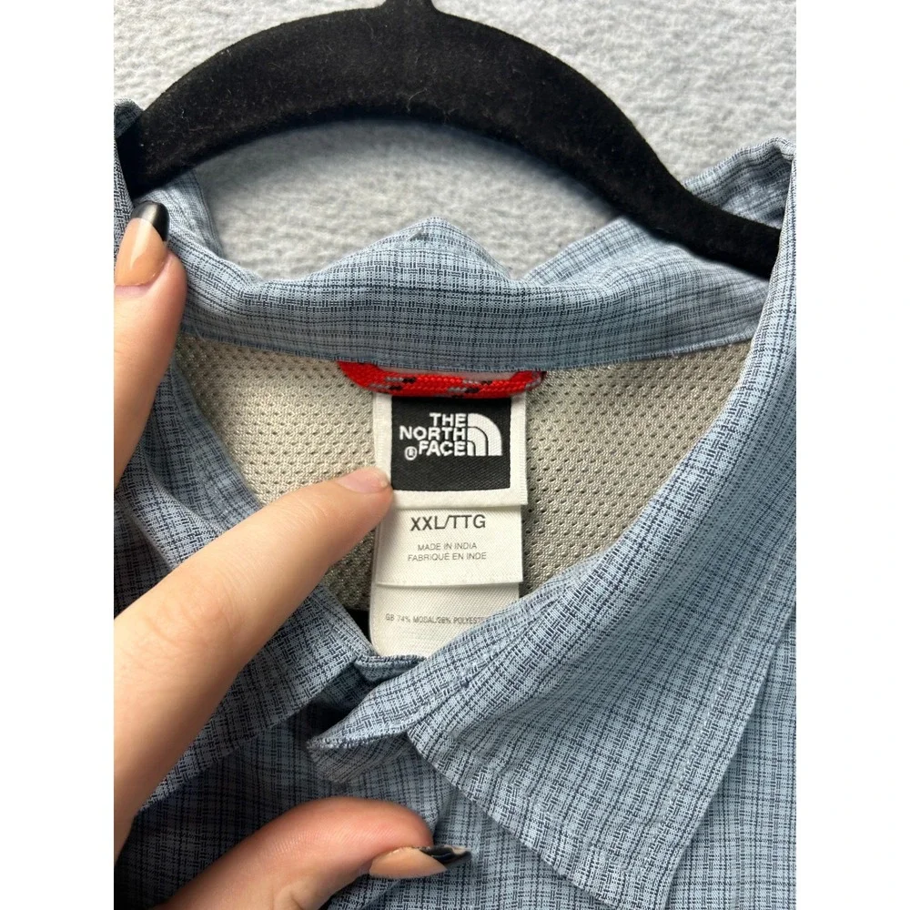 The North Face Hiking Shirt Mens XXL Blue Short Sleeve Performance Outdoor Check